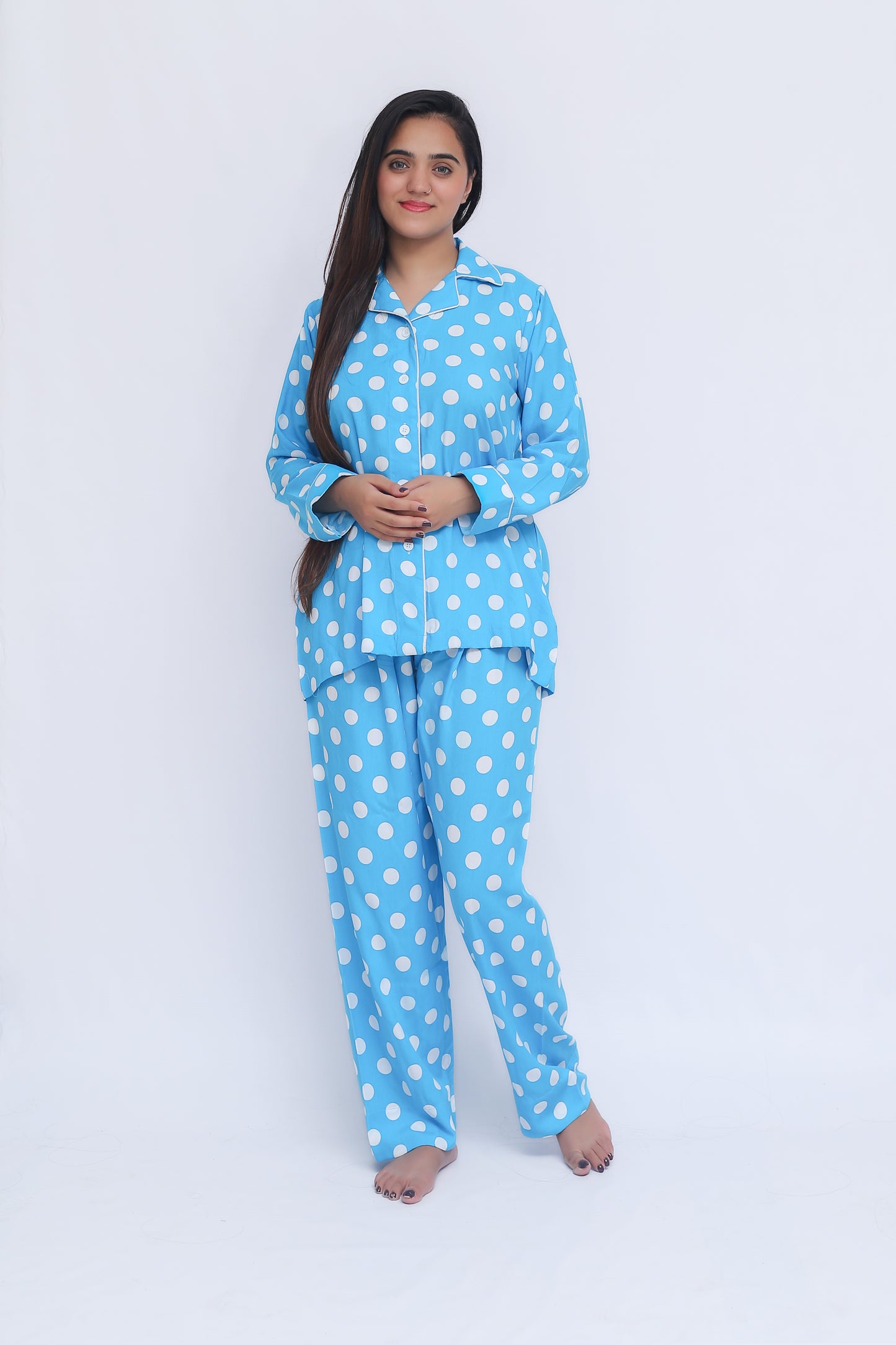 Polka Dot Pattern Linen Pyjama Set