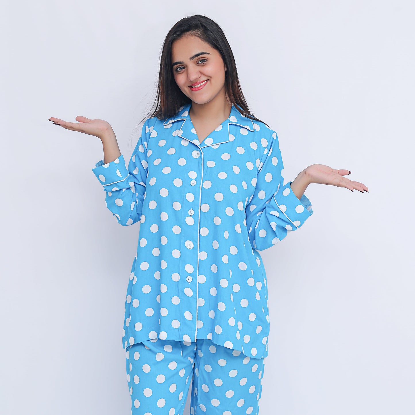 Polka Dot Pattern Linen Pyjama Set