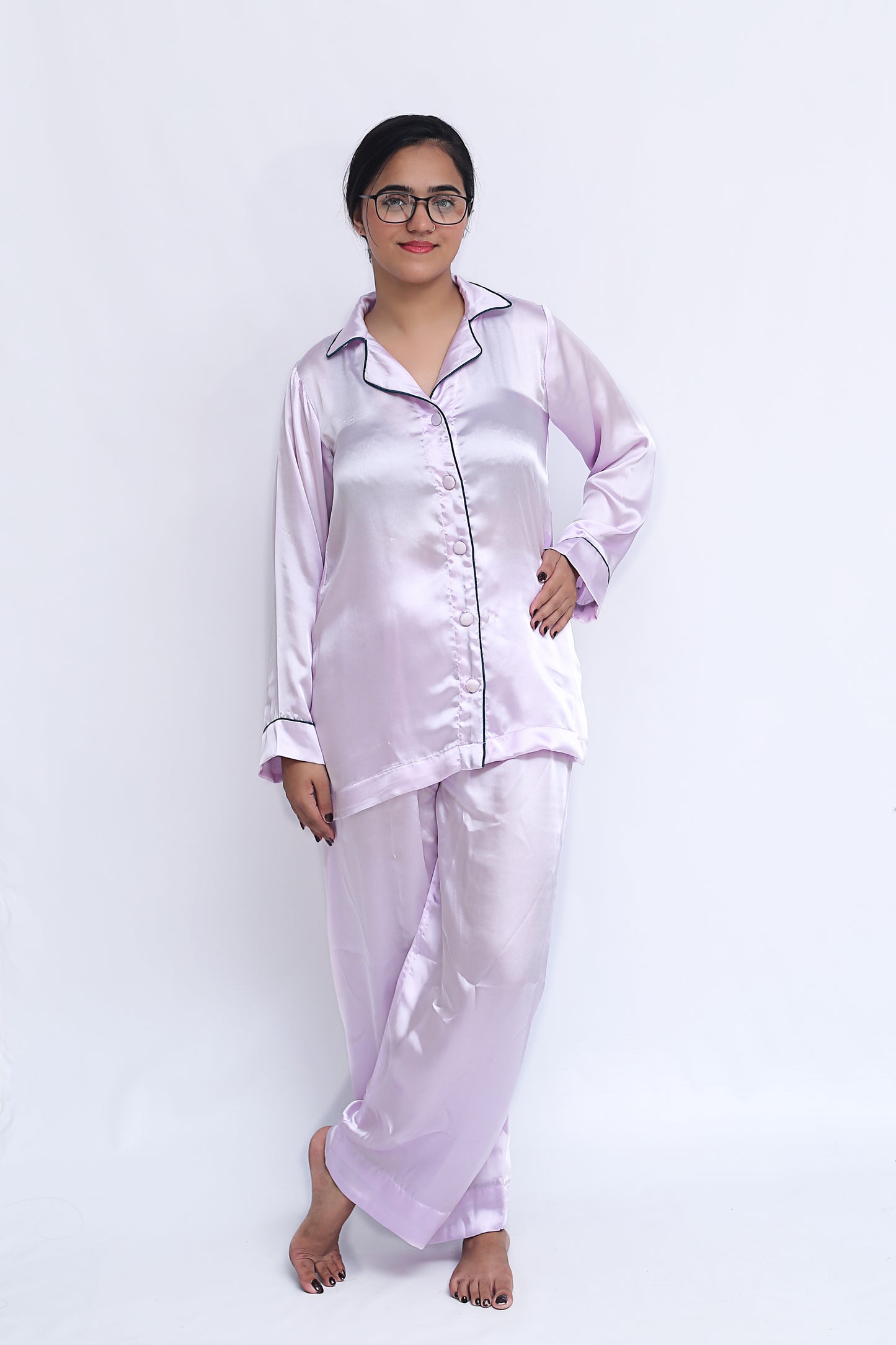 Lilac Silk Satin Pyjama Set