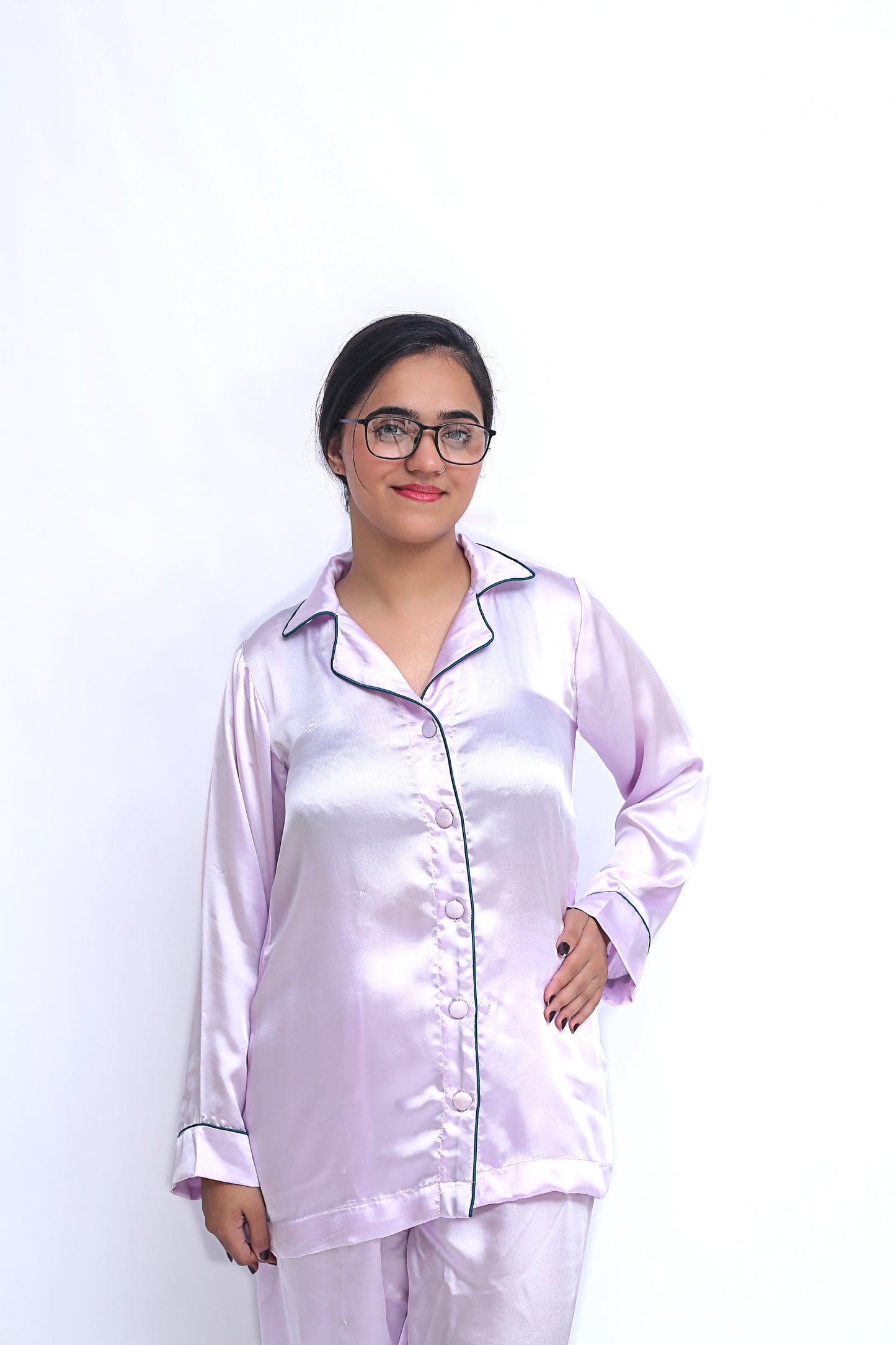 Lilac Silk Satin Pyjama Set