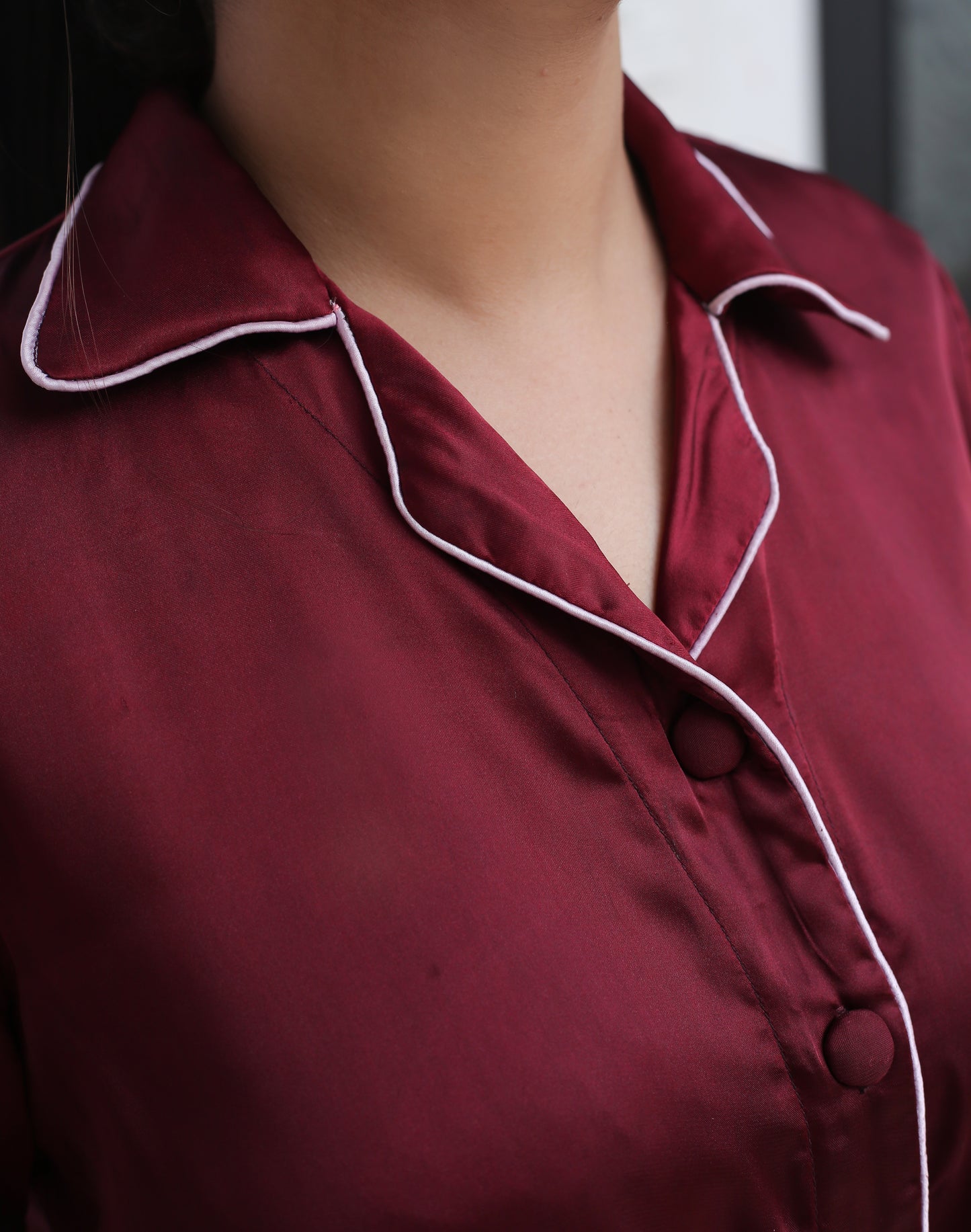 Deep  Red Satin Silk Pyjama Set