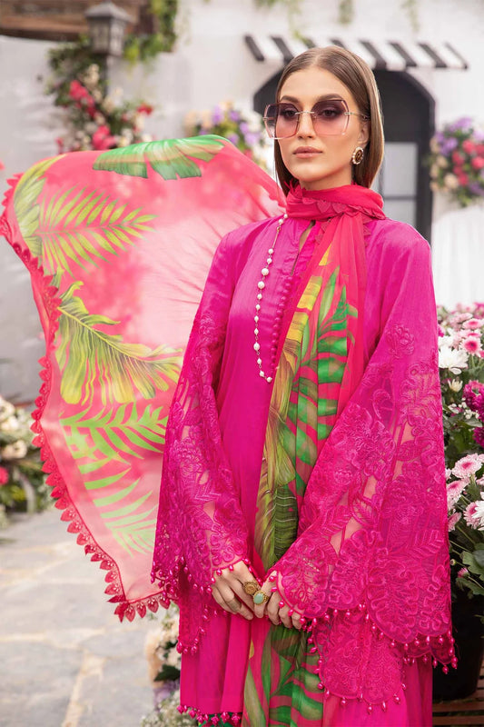 Hot Pink Stitched 3 Piece (Shirt, Trouser, Dupatta) M Prints with Full Sleeves - Luxury MBS4