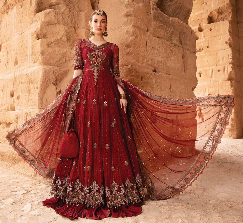 Maria B Luxury Lawn Unstitched Stunning powerful deep Maroon colour 3 piece - MLB4