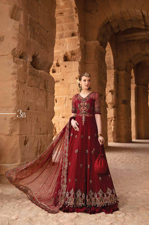 Maria B Luxury Lawn Unstitched Stunning powerful deep Maroon colour 3 piece - MLB4