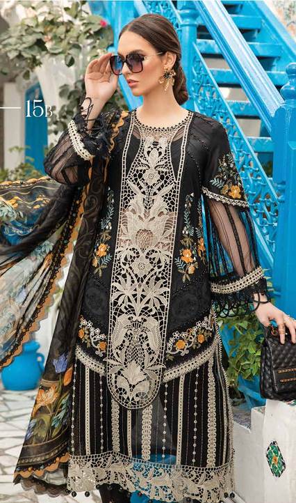 Maria B Luxury Lawn Unstitched with Embroidery Panel Suit - MLB6