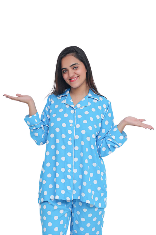 Polka Dot Pattern Linen Pyjama Set