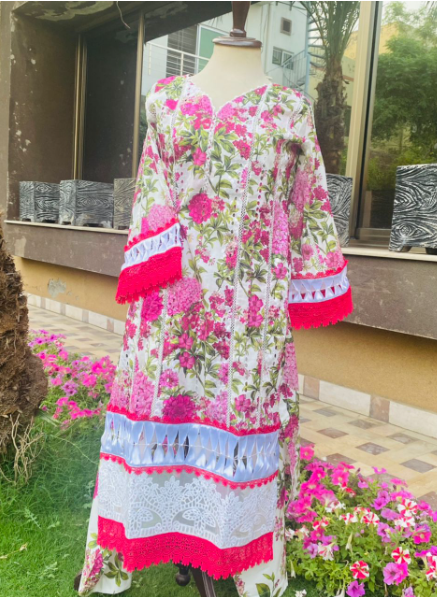 Stitched 3 Piece (Shirt, Trouser, Dupatta) M Prints with Full Sleeves - Luxury MBS1