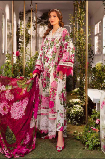 Stitched 3 Piece (Shirt, Trouser, Dupatta) M Prints with Full Sleeves - Luxury MBS1