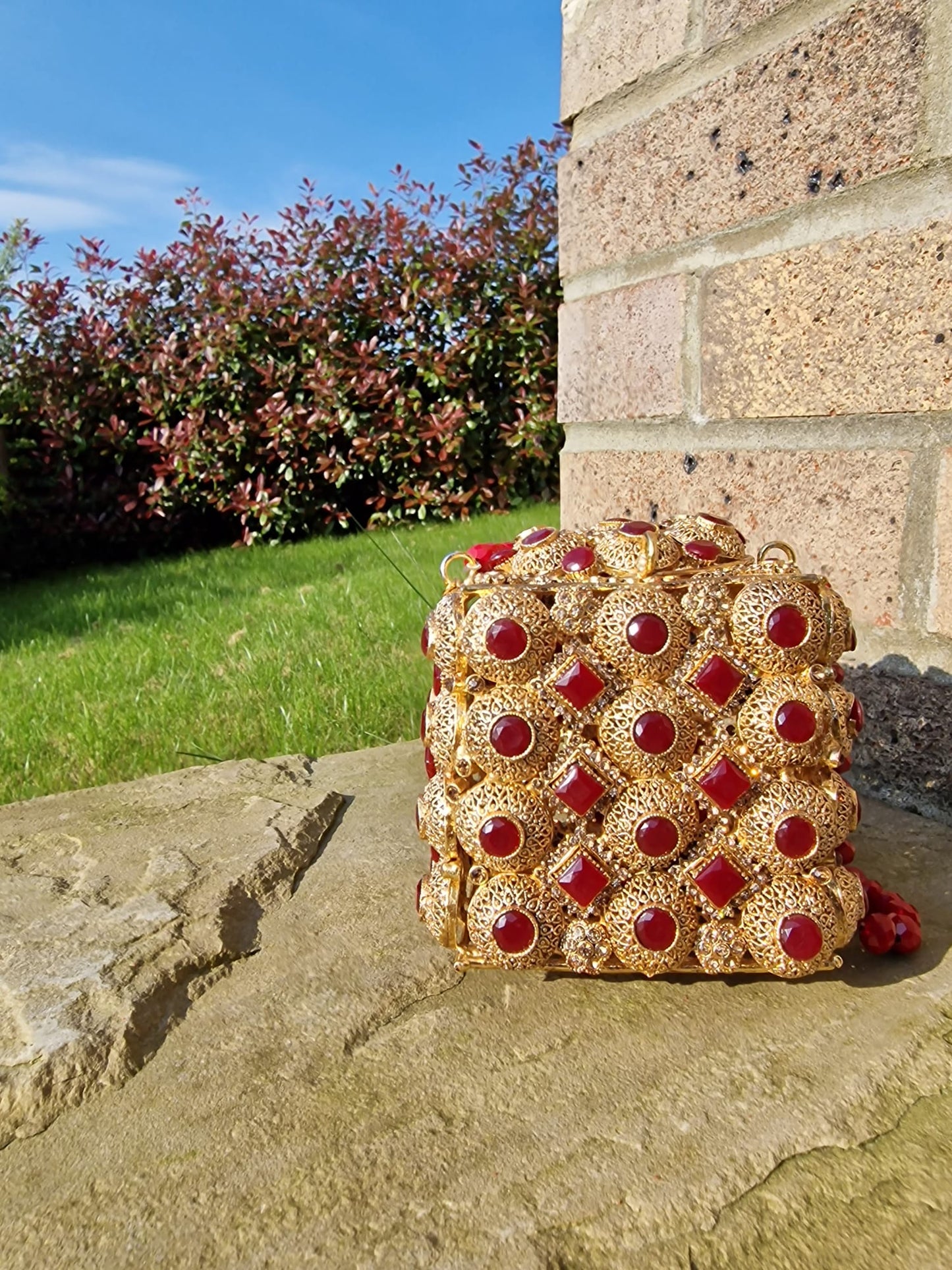 Handmade gold color,  square-shaped metal purse